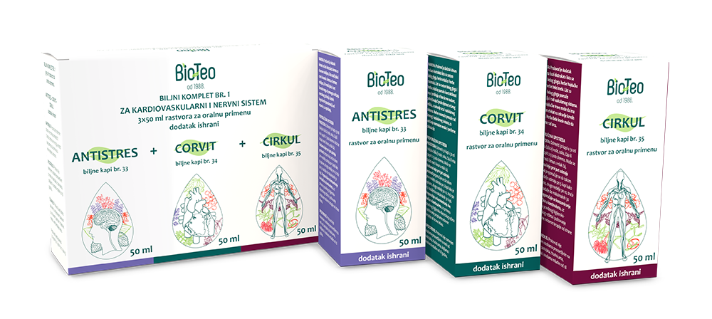 BIOTEO Biljni komplet br.1 Antistres+Corvit+Cirkul ZA KARDIOVASKULARNI I NERVNI SISTEM